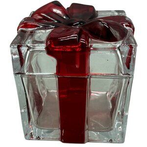 Vintage Godinger Gatherings Christmas Clear Glass Present Gift Trinket Box READ